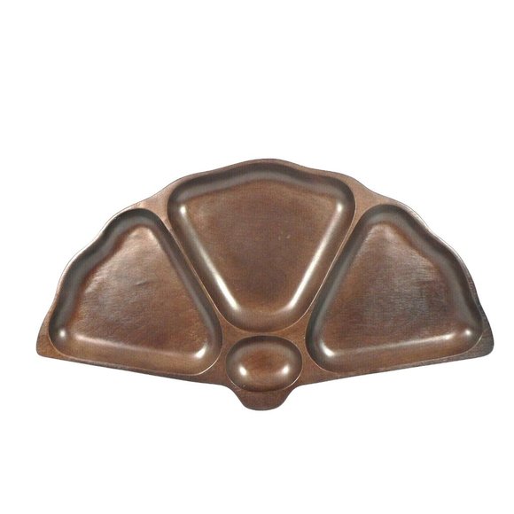 Dish Cherry Wood Appetizer Condiment Nut Tray Dish Fan Shape 4 section Asian Jap - Picture 8 of 12